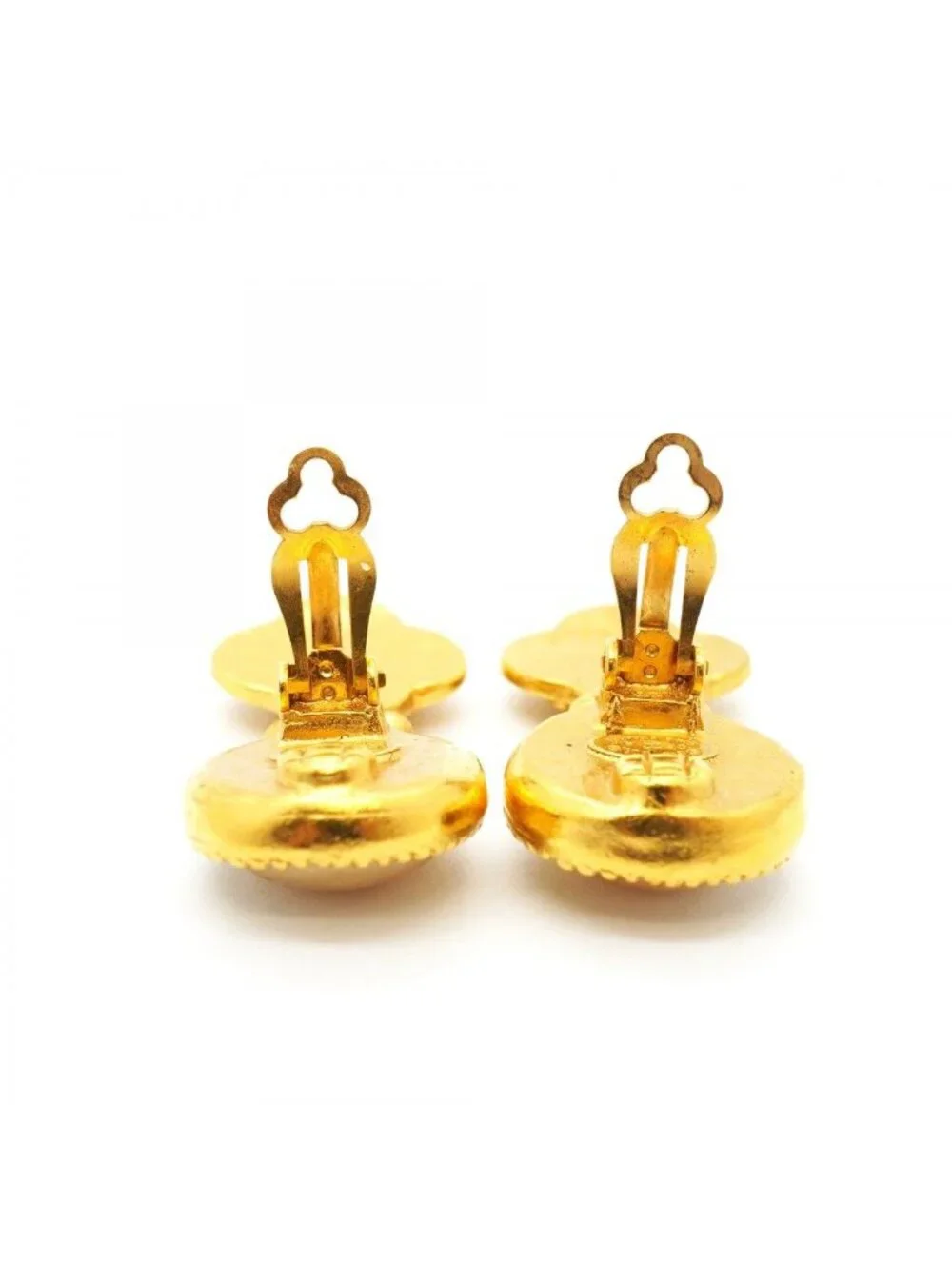 Chanel Earrings Vintage CC Logo Gold Plated Faux Pearl